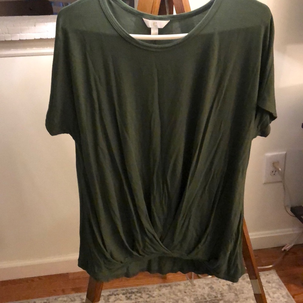 Army green short sleeved draped front cute shirt